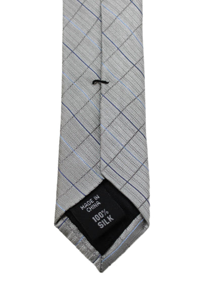 Calvin Klein Mens Silk Plaid Skinny Necktie Grey Blue