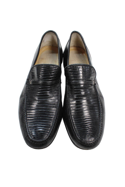 Bruno Magli Mens Leather Lizard Print Dress Shoe Loafers Black Size 10.5 Medium