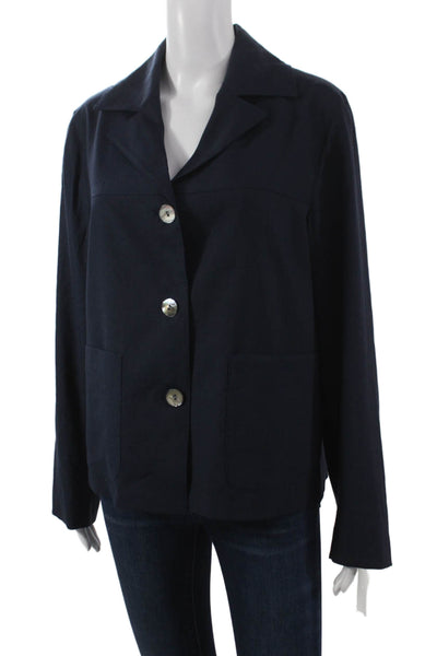 Estelle & Finn Women Blue Linen Blend Blazer Long Sleeve Button Size 10