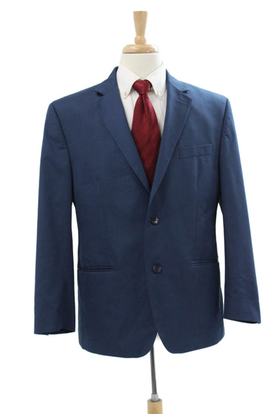 Andrew Fezza Mens Blue Solid Blazer Button Closure Size 42