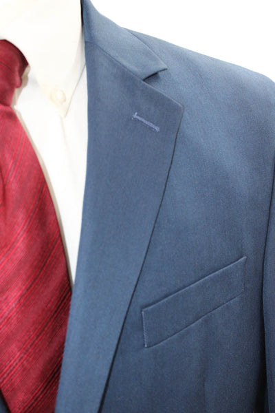 Andrew Fezza Mens Blue Solid Blazer Button Closure Size 42
