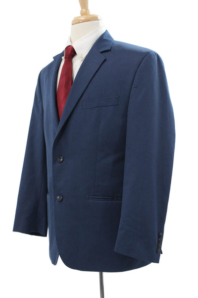 Andrew Fezza Mens Blue Solid Blazer Button Closure Size 42