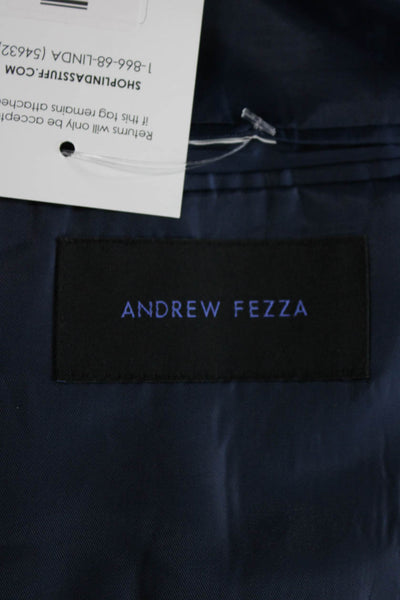 Andrew Fezza Mens Blue Solid Blazer Button Closure Size 42