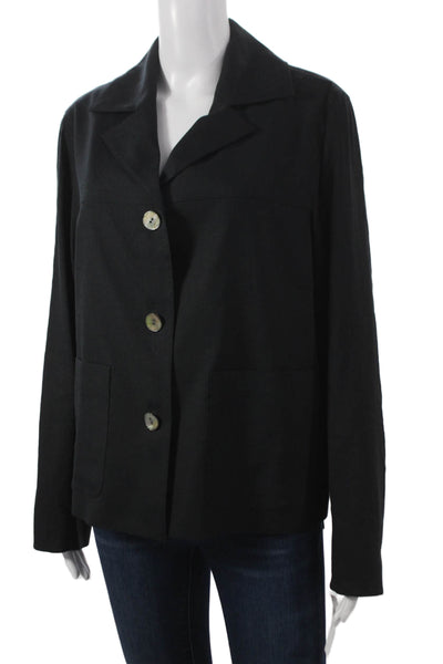 Estelle & Finn Womens Basic Jacket Black Linen Button Long Sleeve Size 8