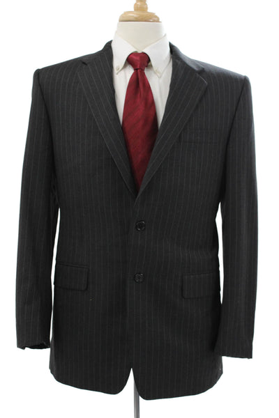 Hickey Freeman Mens Gray Striped Worsted Wool Blazer Button Size 40