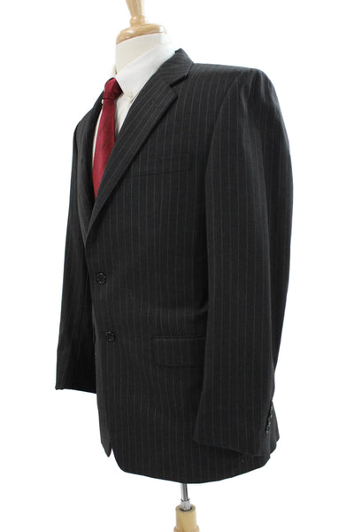 Hickey Freeman Mens Gray Striped Worsted Wool Blazer Button Size 40