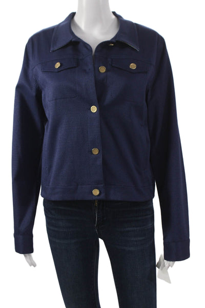 J Envie Women Blue Basic Jacket Cotton Blend Long Sleeve Button Size 4
