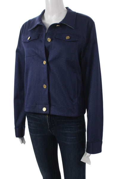J Envie Women Blue Basic Jacket Cotton Blend Long Sleeve Button Size 4