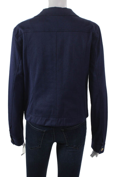 J Envie Women Blue Basic Jacket Cotton Blend Long Sleeve Button Size 4