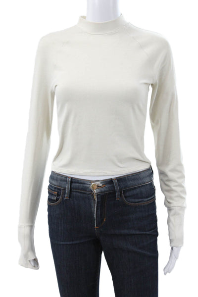Athleta Women White Mock Neck Long Sleeve Pullover Casual Top Size S
