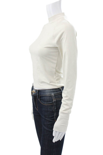Athleta Women White Mock Neck Long Sleeve Pullover Casual Top Size S