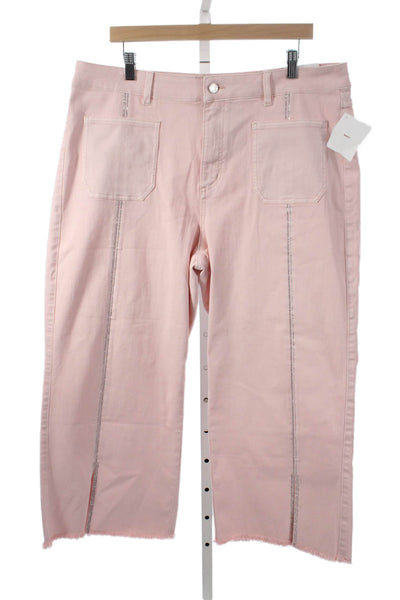 Joseph Ribkoff Women Pink Cropped Jeans Cotton Blend High Rise Size 18
