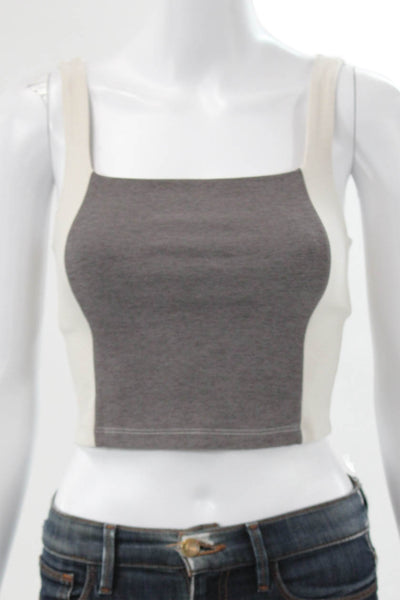 Beyond Yoga Women Cropped Tank Gray Colorblock Square Neck Size XS