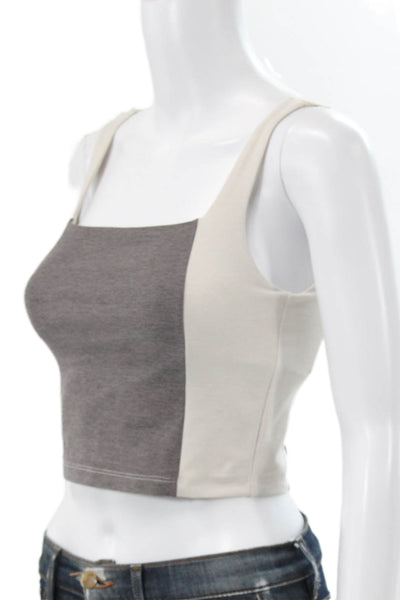 Beyond Yoga Women Cropped Tank Gray Colorblock Square Neck Size XS