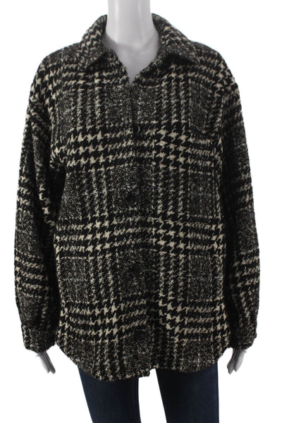 Ba&Sh Women Black Checked Button Front Basic Jacket Size S