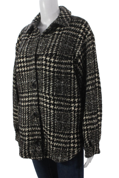 Ba&Sh Women Black Checked Button Front Basic Jacket Size S