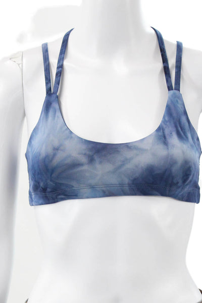 Beyond Yoga Womens Strappy Back Tie Dyed Scoop Neck Sports Bra Blue Size XS