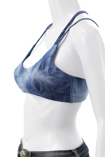 Beyond Yoga Womens Strappy Back Tie Dyed Scoop Neck Sports Bra Blue Size XS