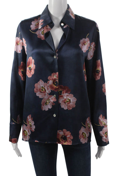 Vince Womens Silk Floral Button Collared Long Sleeve Blouse Size S Petite