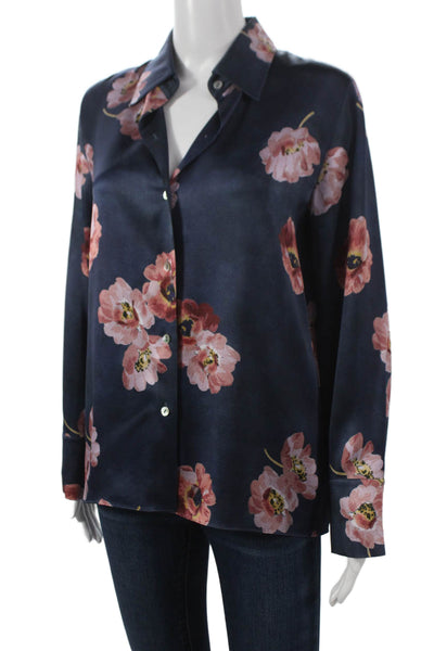 Vince Womens Silk Floral Button Collared Long Sleeve Blouse Size S Petite