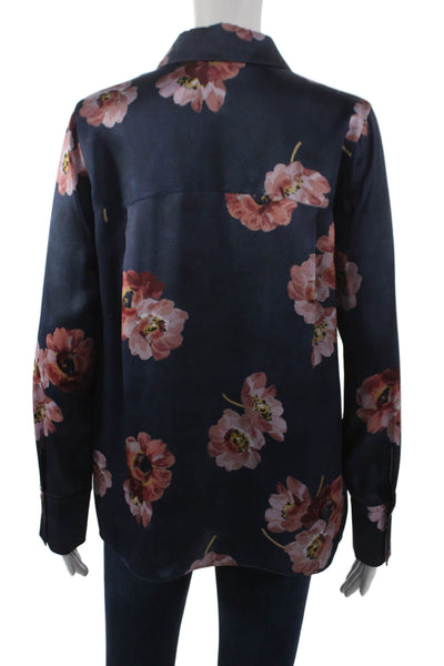 Vince Womens Silk Floral Button Collared Long Sleeve Blouse Size S Petite