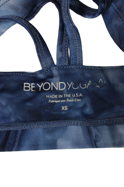 Beyond Yoga Womens Strappy Back Tie Dyed Scoop Neck Sports Bra Blue Size XS