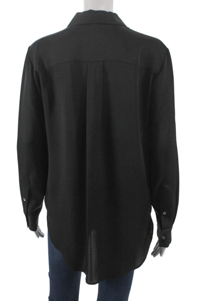Theory Women Silk Blend Black Collared Long Sleeve Basic Blouse Size S