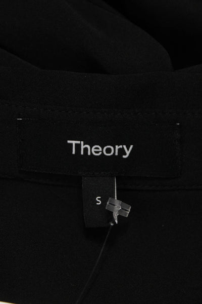 Theory Women Silk Blend Black Collared Long Sleeve Basic Blouse Size S