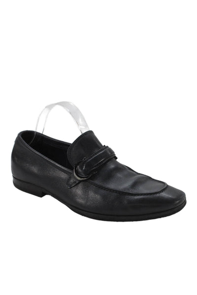 Salvatore Ferragamo Mens Leather Casual Slip On Loafers Black Size 7