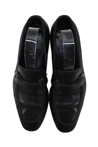 Salvatore Ferragamo Mens Leather Casual Slip On Loafers Black Size 7