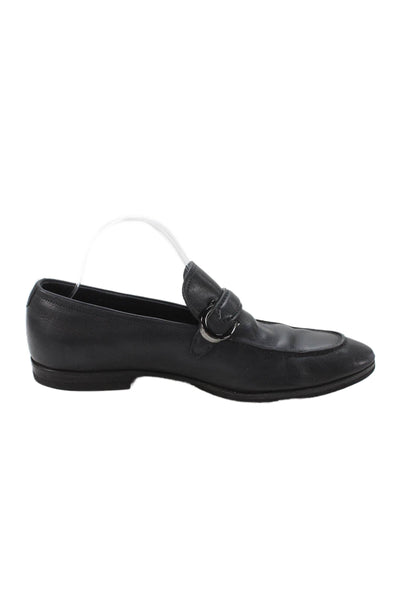 Salvatore Ferragamo Mens Leather Casual Slip On Loafers Black Size 7
