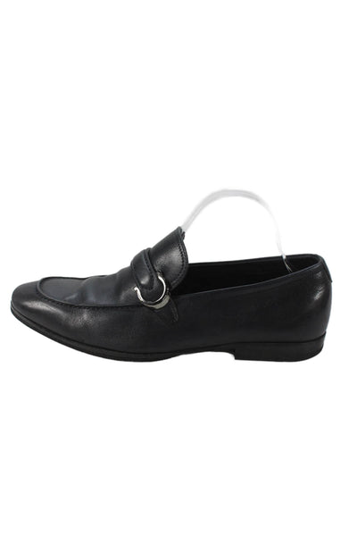 Salvatore Ferragamo Mens Leather Casual Slip On Loafers Black Size 7