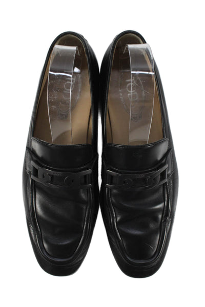 Tods Mens Leather Square Toe Loafers Black Size 7
