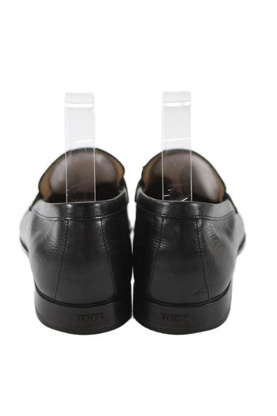 Tods Mens Leather Square Toe Loafers Black Size 7