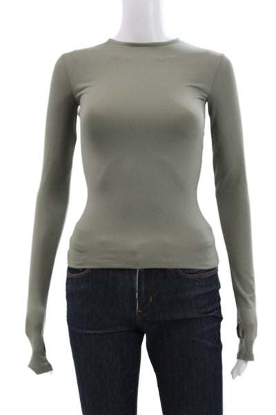 KHY Women Green Basic T-Shirt Long Sleeve Crew Neck Polyester Size XS
