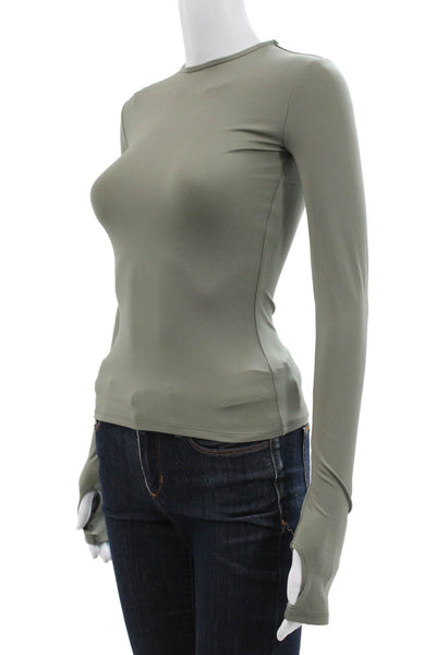 KHY Women Green Basic T-Shirt Long Sleeve Crew Neck Polyester Size XS