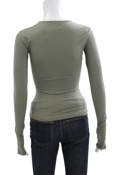 KHY Women Green Basic T-Shirt Long Sleeve Crew Neck Polyester Size XS