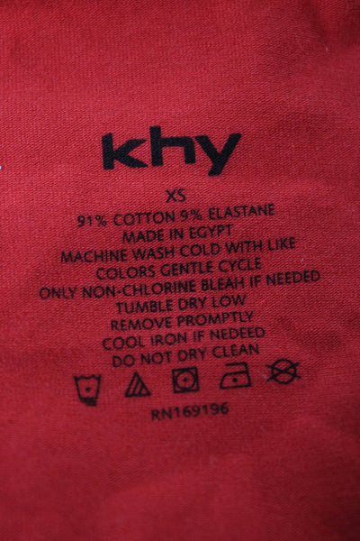 KHY Womens Cropped Red Cotton Mock Neck Short Sleeve T-Shirt Size XS