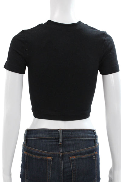 KHY Womens Cropped Short Sleeve Mock Neck Black T-Shirt Size XS