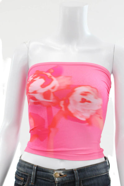 KHY Women Cropped Tank Sleeveless Pink Floral Square Neck Size XS