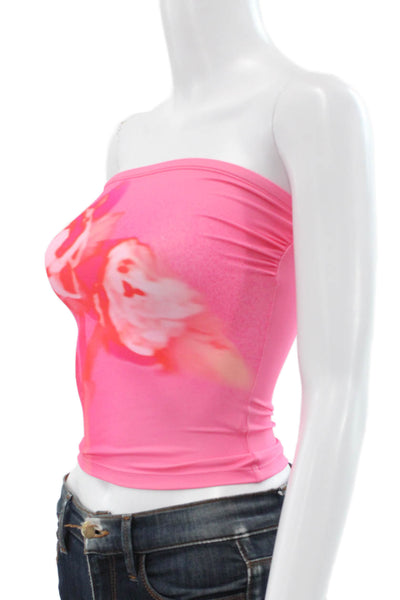 KHY Women Cropped Tank Sleeveless Pink Floral Square Neck Size XS