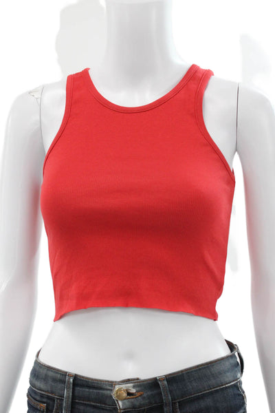 KHY Womens Cropped Tank High Neck Red Sleeveless 95% Cotton Pullover Size XS
