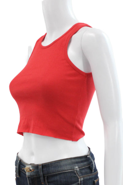 KHY Womens Cropped Tank High Neck Red Sleeveless 95% Cotton Pullover Size XS