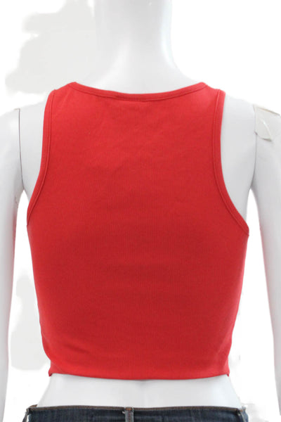 KHY Womens Cropped Tank High Neck Red Sleeveless 95% Cotton Pullover Size XS