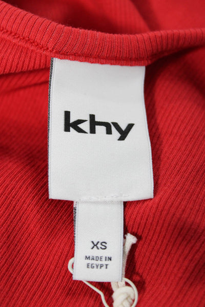 KHY Womens Cropped Tank High Neck Red Sleeveless 95% Cotton Pullover Size XS