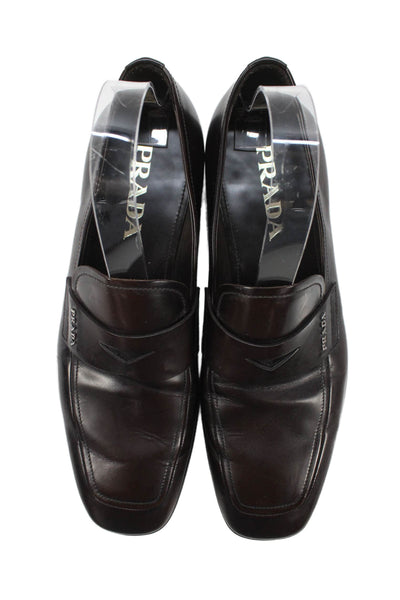 Prada Mens Leather Square Toe Loafers Brown Size 6
