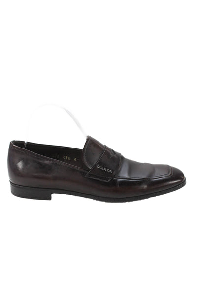 Prada Mens Leather Square Toe Loafers Brown Size 6