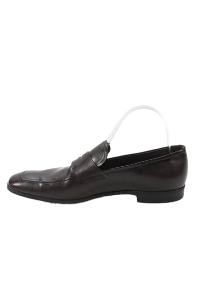 Prada Mens Leather Square Toe Loafers Brown Size 6