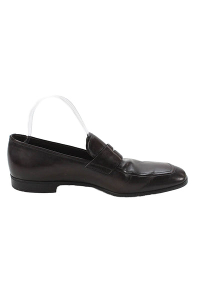Prada Mens Leather Square Toe Loafers Brown Size 6