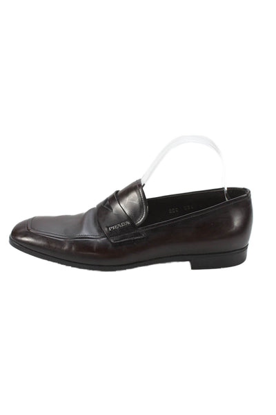 Prada Mens Leather Square Toe Loafers Brown Size 6
